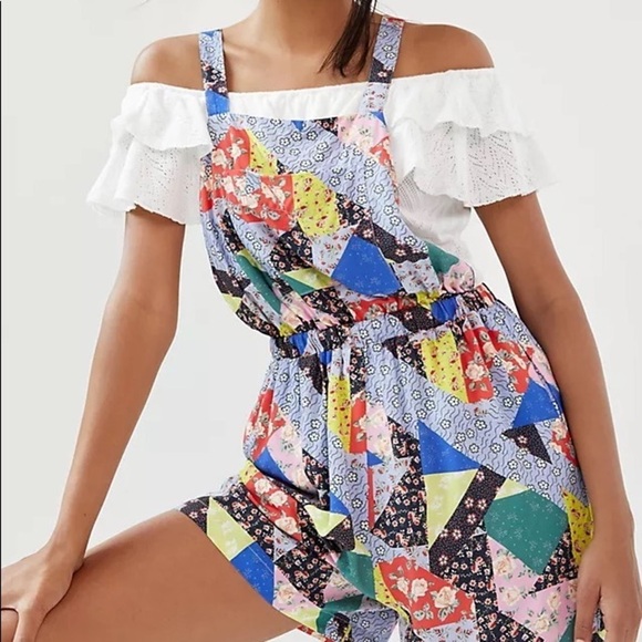 NWT Corey Lynn Calter Floral Patchwork Short Overalls - Picture 1 of 10